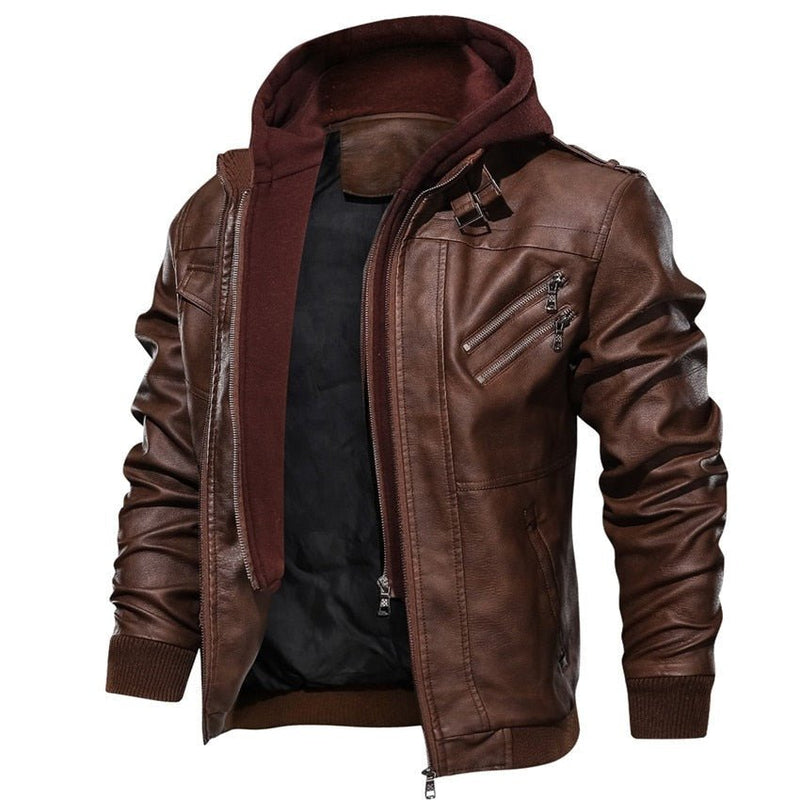 Jaqueta de couro masculina casual moda motoqueiro - Porto Galem- Com frete grátis