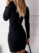 Vestido casual curto de manga comprida tipo pullover - Porto Galem- Com frete grátis