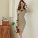 Vestido casual curto manga longa tipo suéter - Porto Galem- Com frete grátis